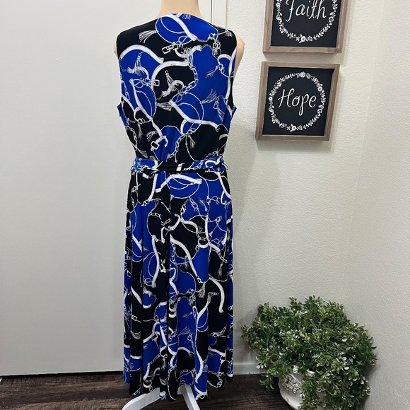 Ralph Lauren Equestrian Status Print Wrap Look Maxi Dress Stretch Knit Blue 14 - Picture 6 of 10